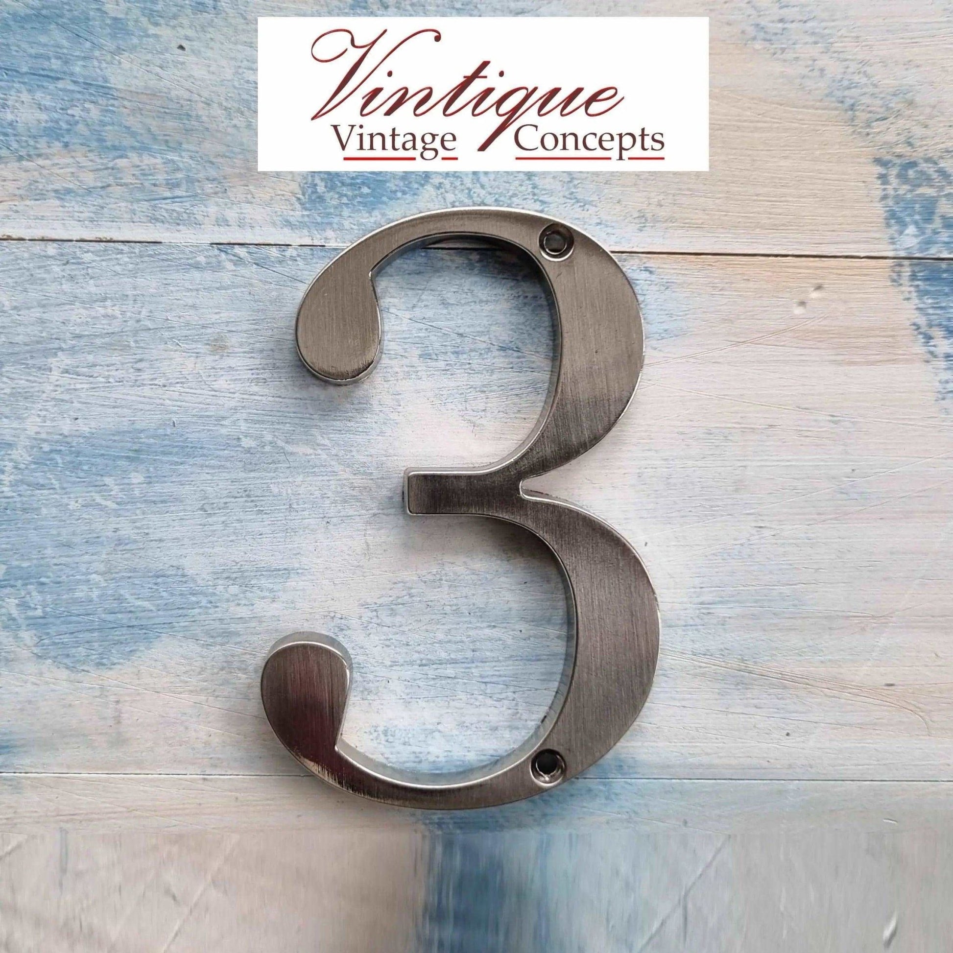 100mm Anodised alloy silver Number "3" (Three) - Vintique Concepts