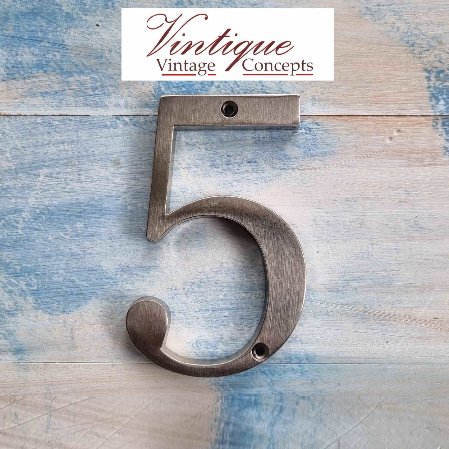 100mm Anodised alloy silver Number "5" (Five)-Vintique Concepts