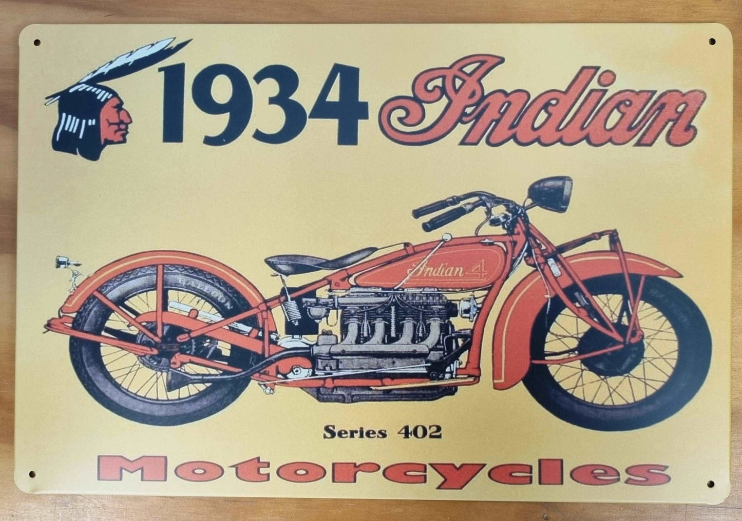 1934 Indian Motorcycle - series 402 - Indian Scout....Tin Sign - 30cm x 20cm * - Vintique Concepts