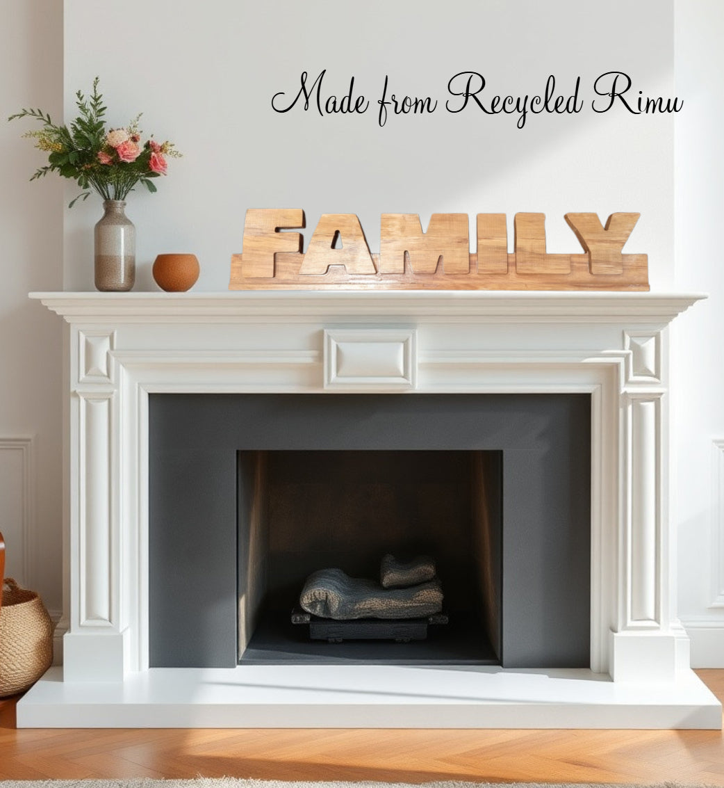 3D Carved wooden recycled Rimu Word sign FAMILY 640mm x 120mm-Vintique Concepts