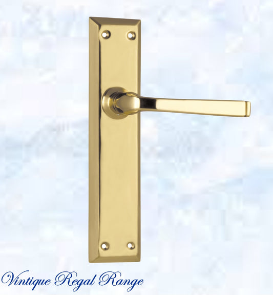 Polished Brass Milford longplate lever door handle 225 x 50mm (4 types)-Vintique Concepts