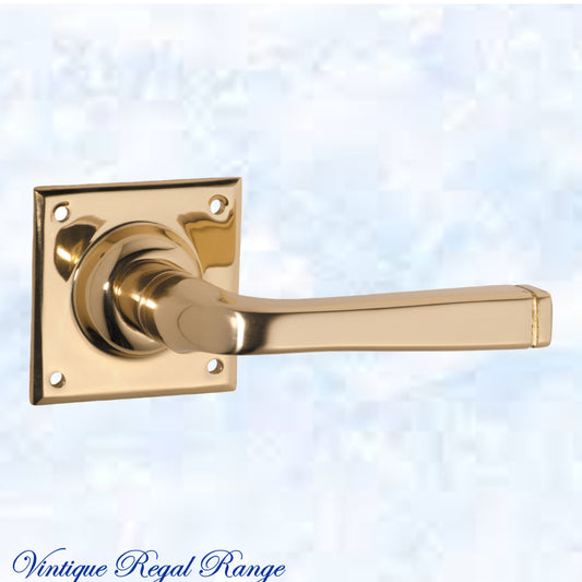 Ponsonby Square Polished Brass lever door handle 60x60mm-Vintique Concepts