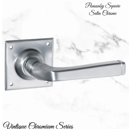 Ponsonby Square Satin Chrome lever door handle 60x60mm-Vintique Concepts