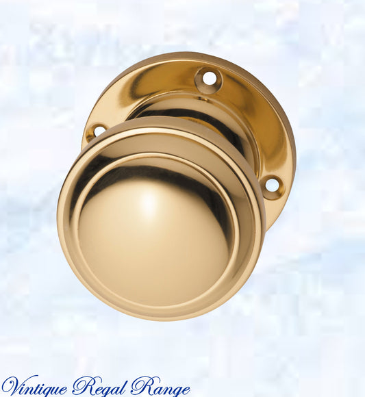 Polished Brass Round Rimmed Rose Door Knob 54mm dia-Vintique Concepts