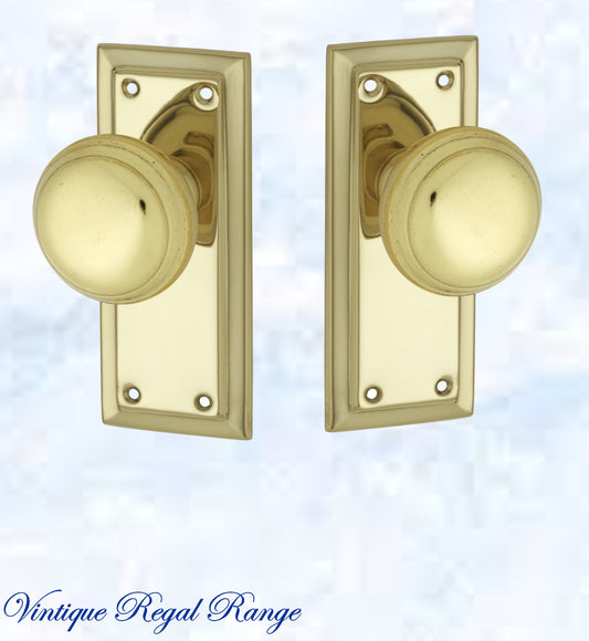 Polished Brass Short Shank Door knob W/backplate 125 x 50mm-Vintique Concepts