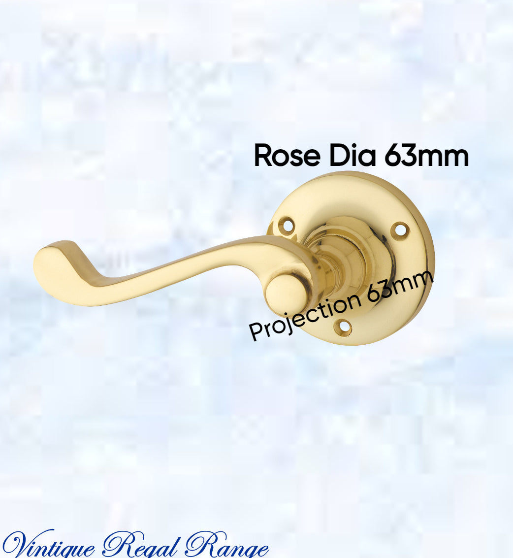 Polished Brass Round Rose base/ Wave lever door handle 68mm dia-Vintique Concepts