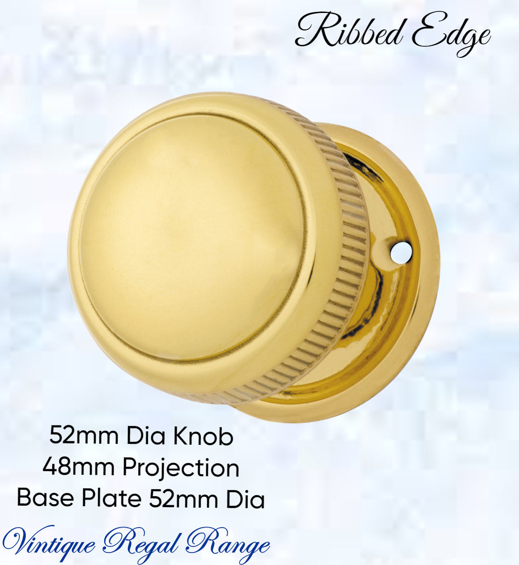 Polished Brass Ribbed Edge Large Knob 52mm Dia-Vintique Concepts