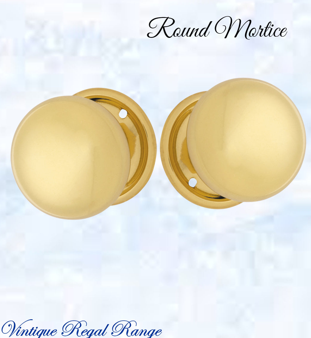 Polished Brass Round Mortice Door Knob 54mm dia-Vintique Concepts