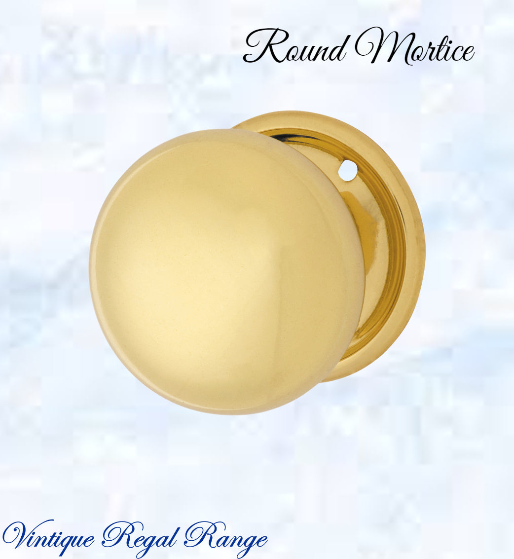 Polished Brass Round Mortice Door Knob 54mm dia-Vintique Concepts