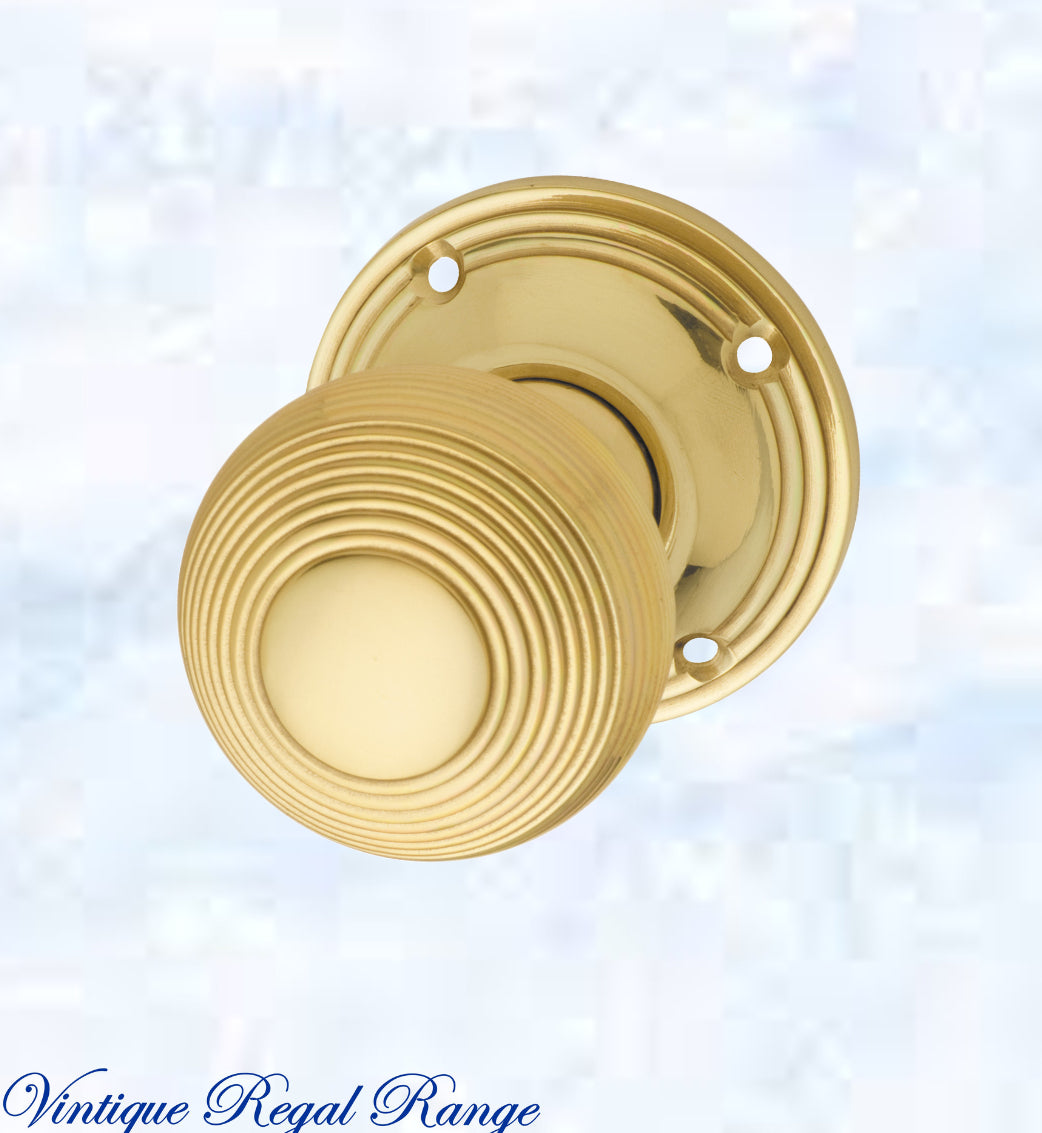 Polished Brass Victorian Grooved Door Knob 51mm dia-Vintique Concepts