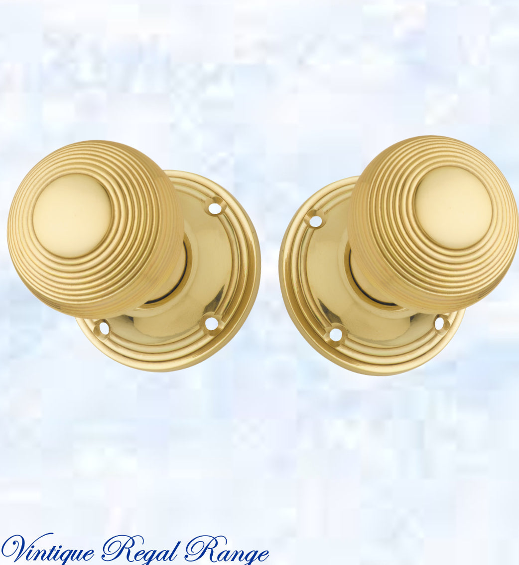 Polished Brass Victorian Grooved Door Knob 51mm dia-Vintique Concepts