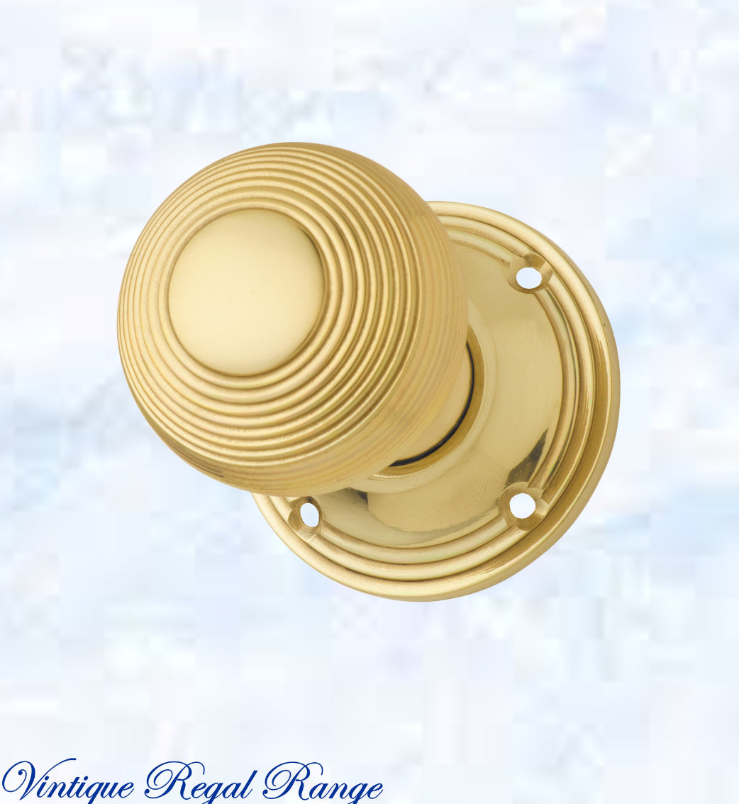 Polished Brass Victorian Grooved Door Knob 51mm dia-Vintique Concepts