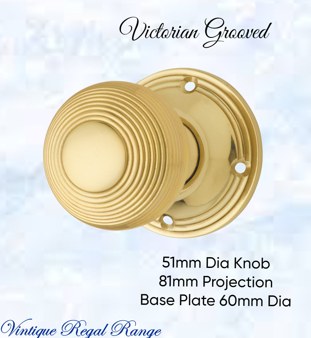 Polished Brass Victorian Grooved Door Knob 51mm dia-Vintique Concepts