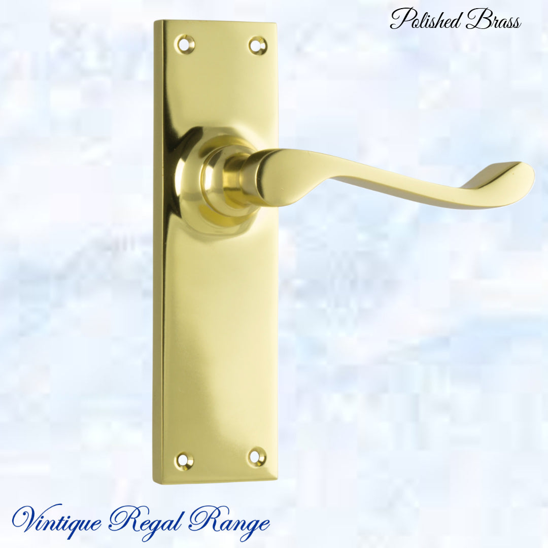 Polished Brass Queens longplate lever door handle 152x 42mm (4 types)-Vintique Concepts