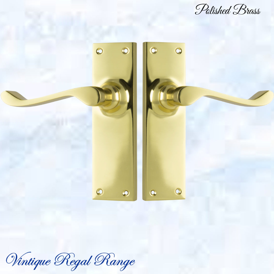 Polished Brass Queens longplate lever door handle 152x 42mm (4 types)-Vintique Concepts