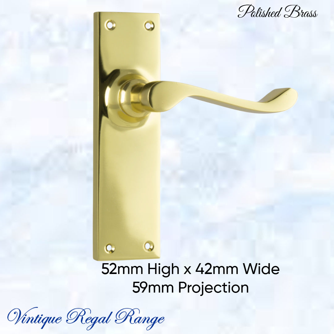 Polished Brass Queens longplate lever door handle 152x 42mm (4 types)-Vintique Concepts