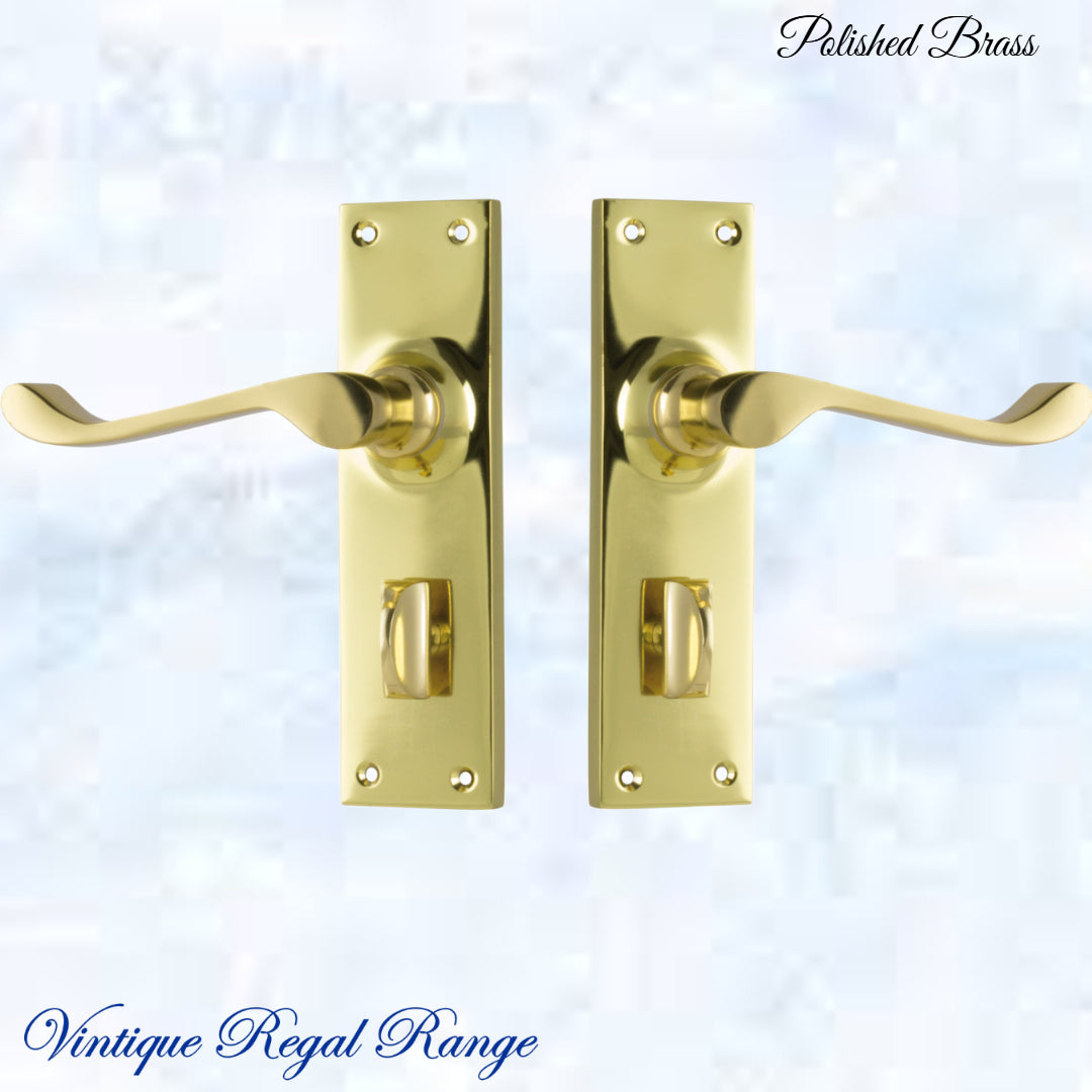 Polished Brass Queens longplate lever door handle 152x 42mm (4 types)-Vintique Concepts