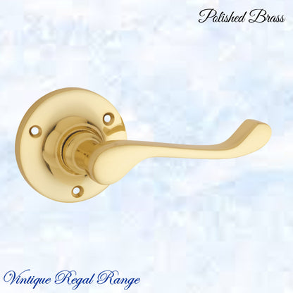 Cashmere Polished Brass Round Rose/ Wave lever door handle 63mm dia-Vintique Concepts