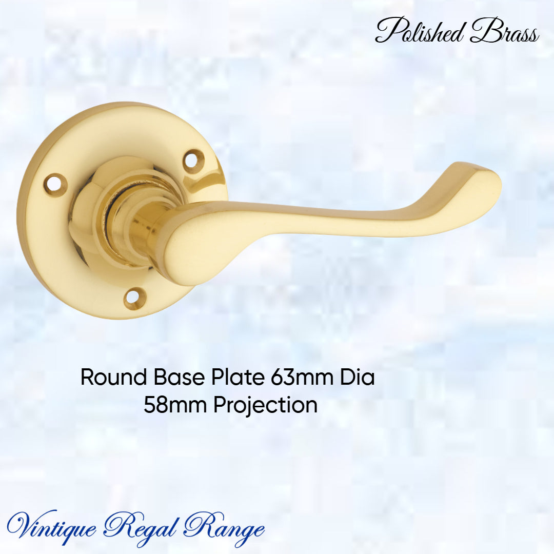 Cashmere Polished Brass Round Rose/ Wave lever door handle 63mm dia-Vintique Concepts