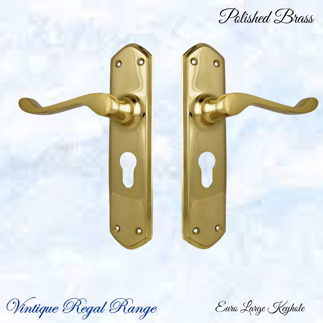 Polished Brass Royal Wave lever door handle 200mmx45mm (4 types)-Vintique Concepts