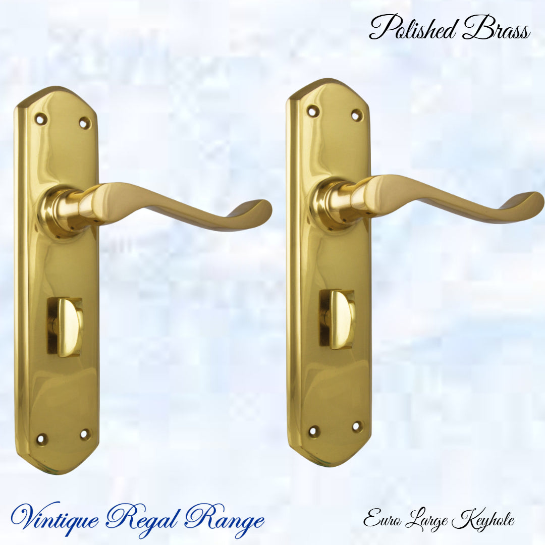 Polished Brass Royal Wave lever door handle 200mmx45mm (4 types)-Vintique Concepts