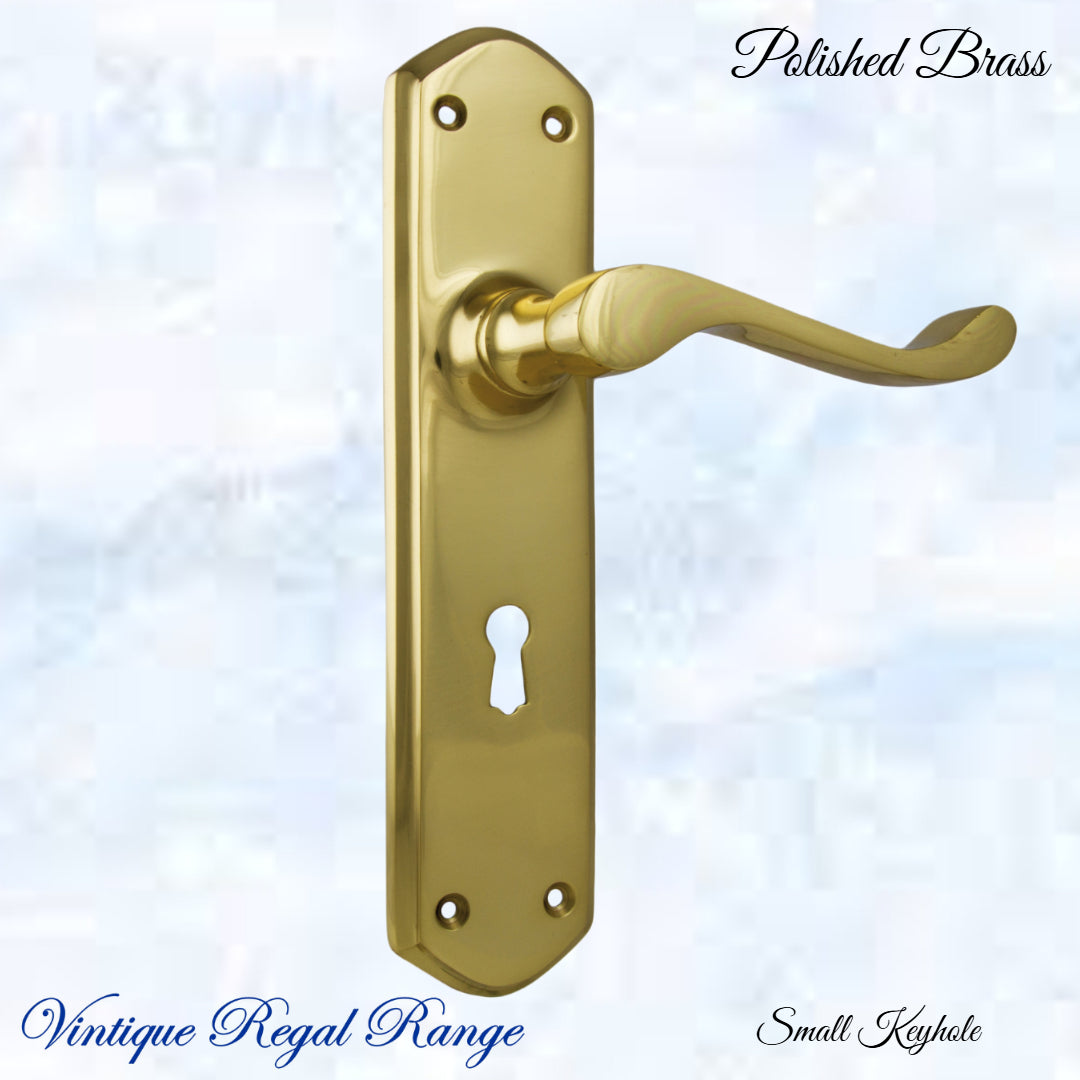 Polished Brass Royal Wave lever door handle 200mmx45mm (4 types)-Vintique Concepts