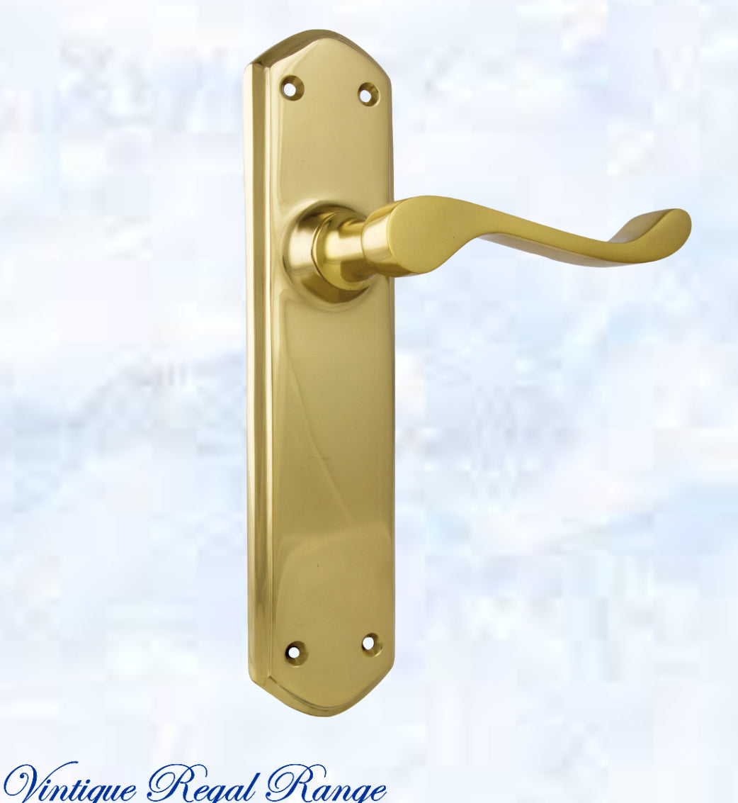 Polished Brass Royal Wave lever door handle 200mmx45mm (4 types)-Vintique Concepts