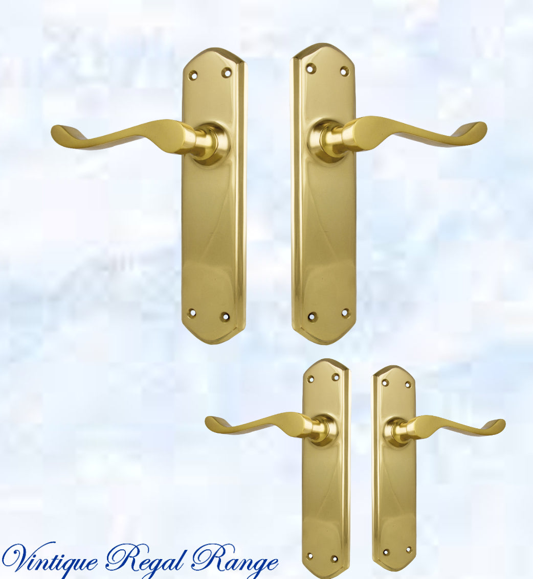 Polished Brass Royal Wave lever door handle 200mmx45mm (4 types)-Vintique Concepts