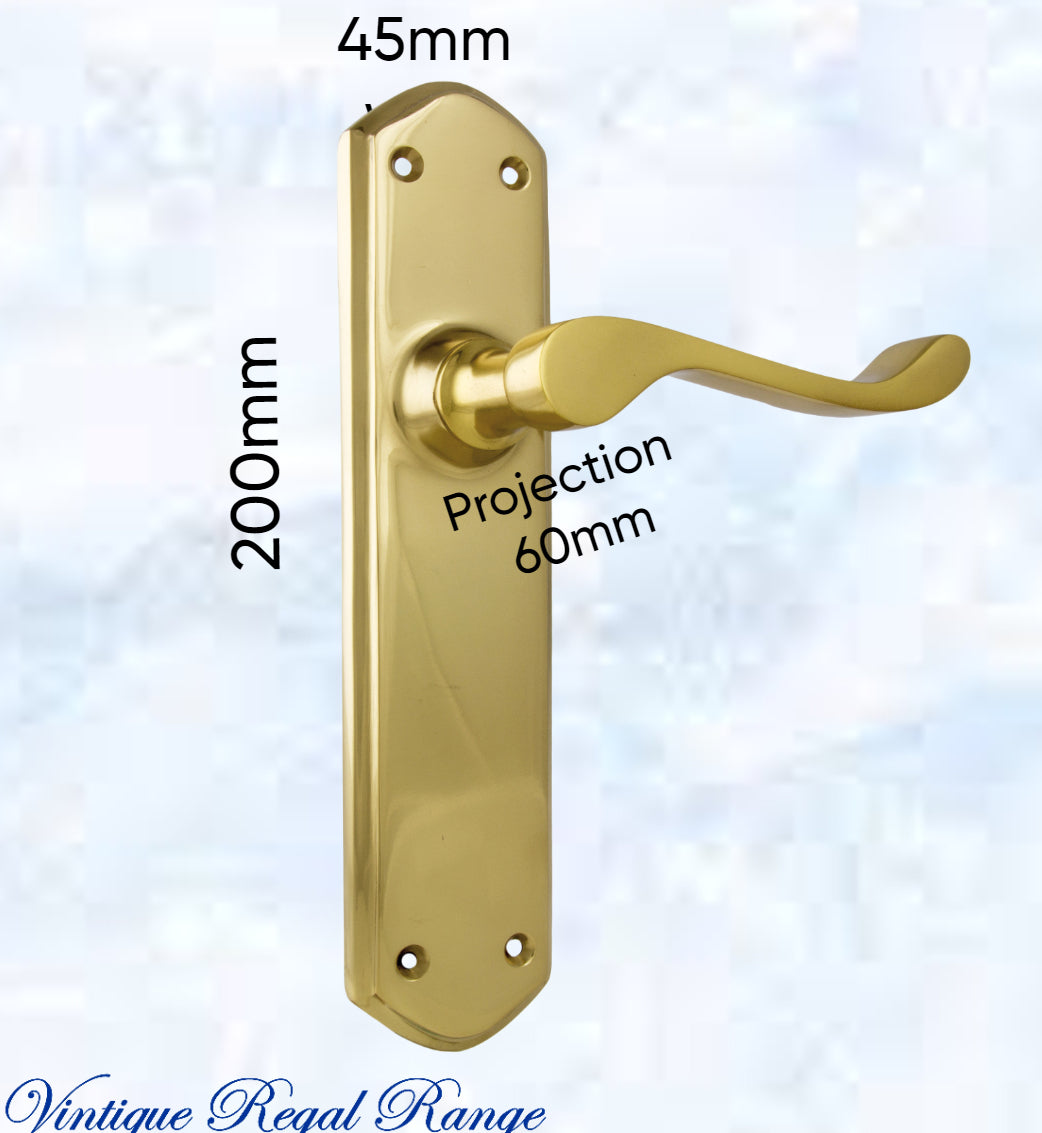 Polished Brass Royal Wave lever door handle 200mmx45mm (4 types)-Vintique Concepts