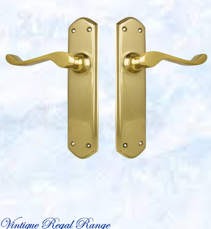 Polished Brass Royal Wave lever door handle 200mmx45mm (4 types)-Vintique Concepts