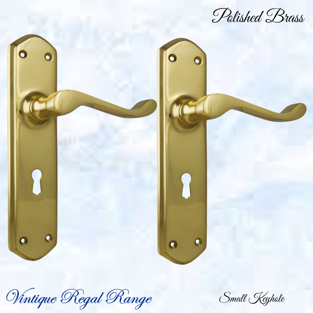 Polished Brass Royal Wave lever door handle 200mmx45mm (4 types)-Vintique Concepts