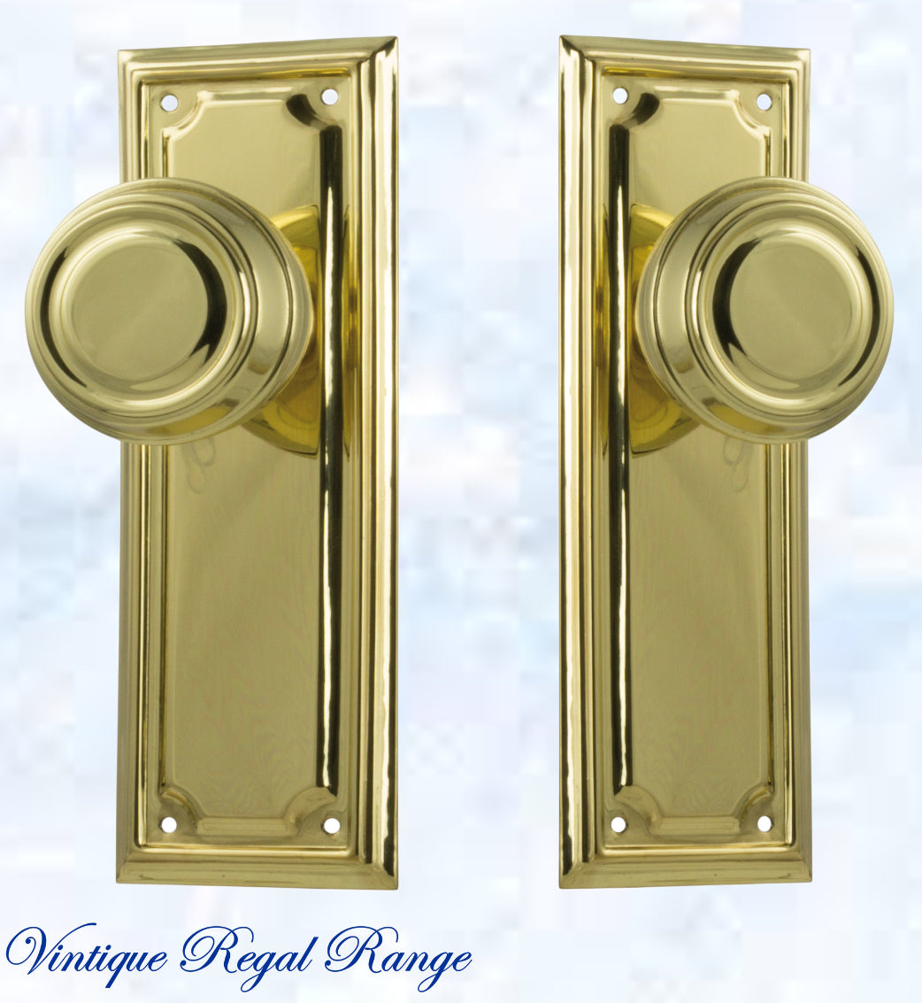 Polished Brass Classico Door knob W/backplate 185mm x 60mm-Vintique Concepts