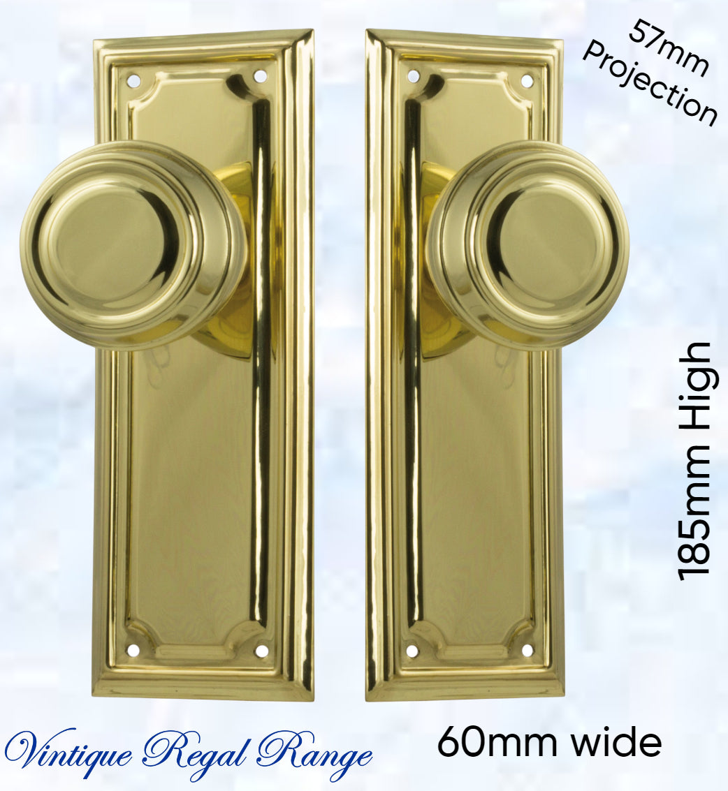 Polished Brass Classico Door knob W/backplate 185mm x 60mm-Vintique Concepts