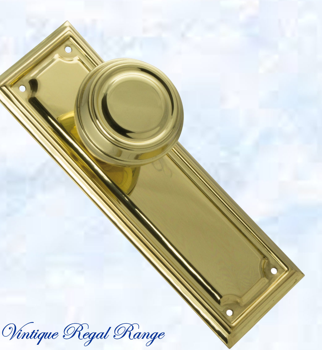 Polished Brass Classico Door knob W/backplate 185mm x 60mm-Vintique Concepts