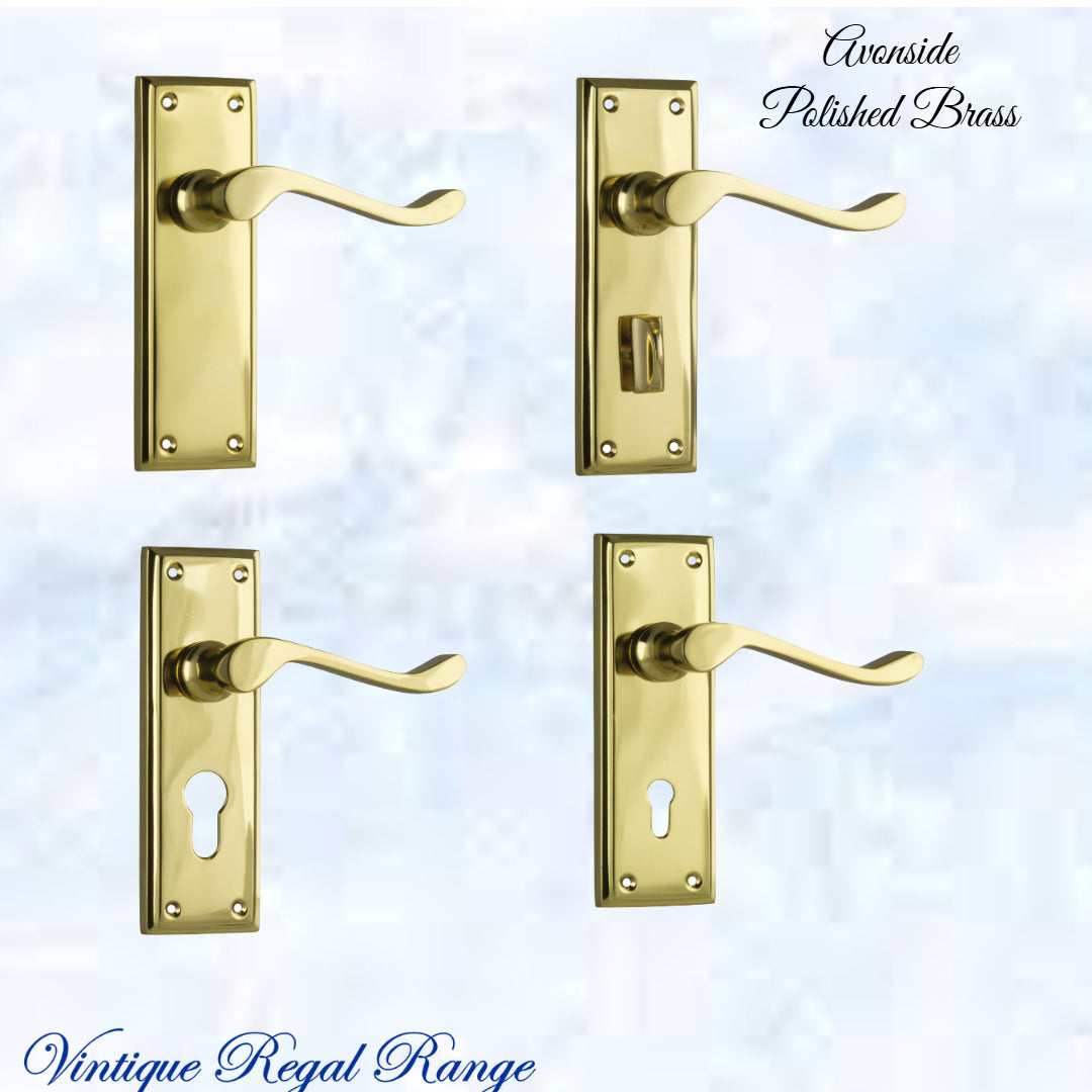 Polished Brass Avonside lever door handle 152x 50mm (4 types)-Vintique Concepts