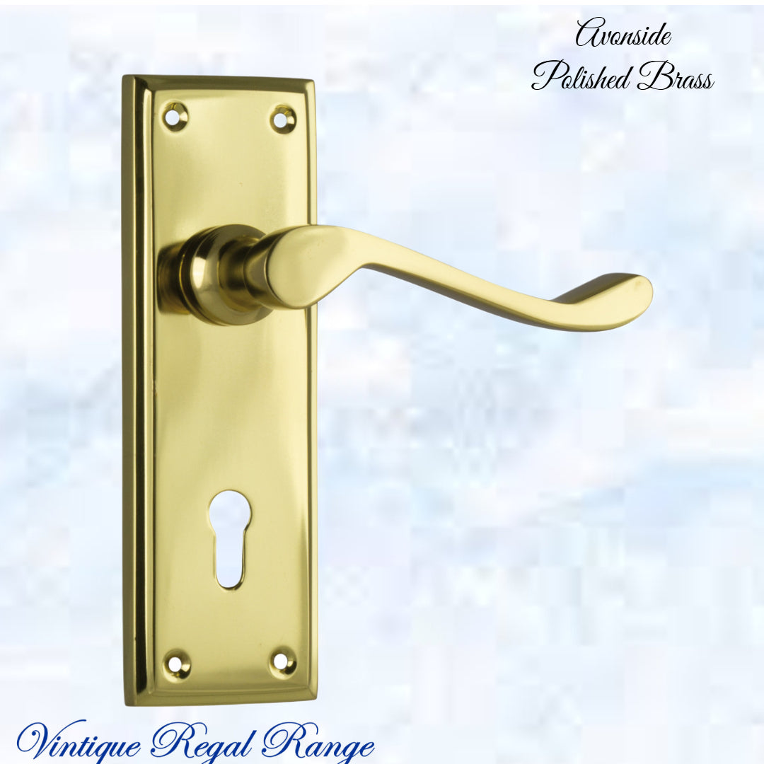 Polished Brass Avonside lever door handle 152x 50mm (4 types)-Vintique Concepts