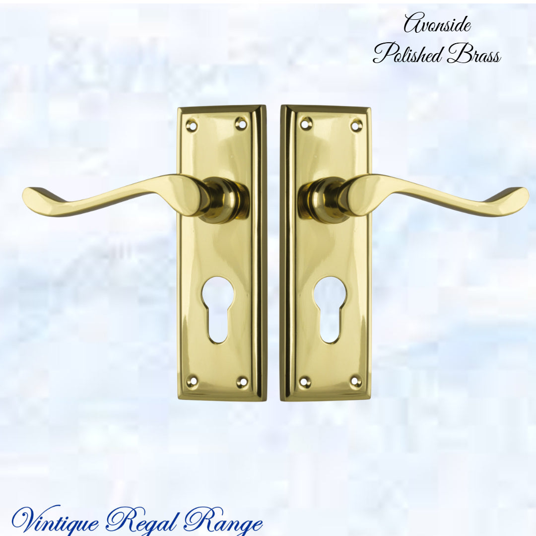 Polished Brass Avonside lever door handle 152x 50mm (4 types)-Vintique Concepts