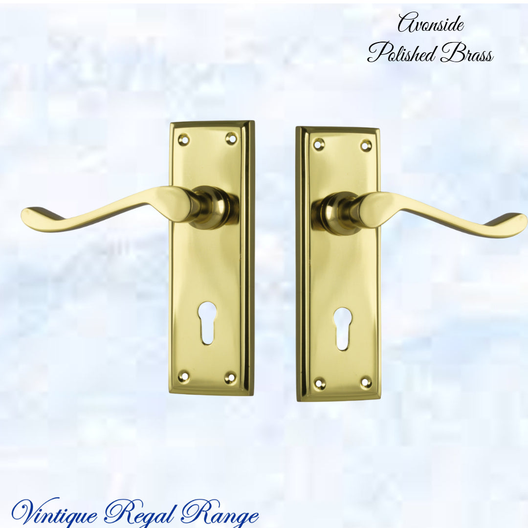 Polished Brass Avonside lever door handle 152x 50mm (4 types)-Vintique Concepts