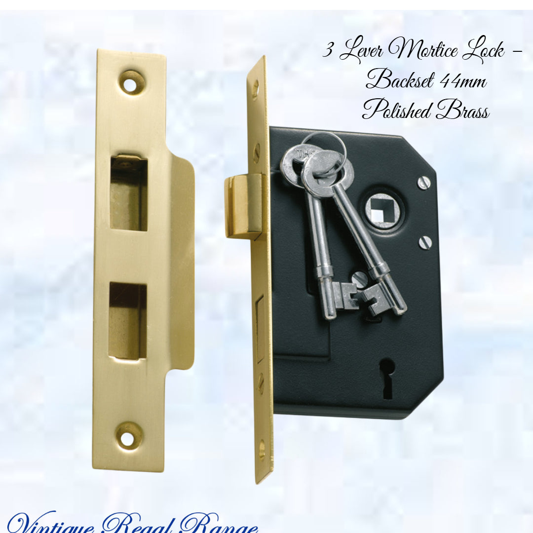 3 Lever Mortice Lock – (Backset 44mm ) Various finishes-Vintique Concepts