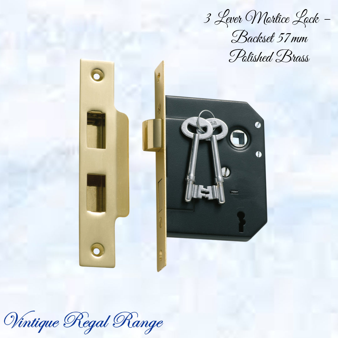 3 Lever Mortice Lock – (Backset 57mm ) Various finishes-Vintique Concepts