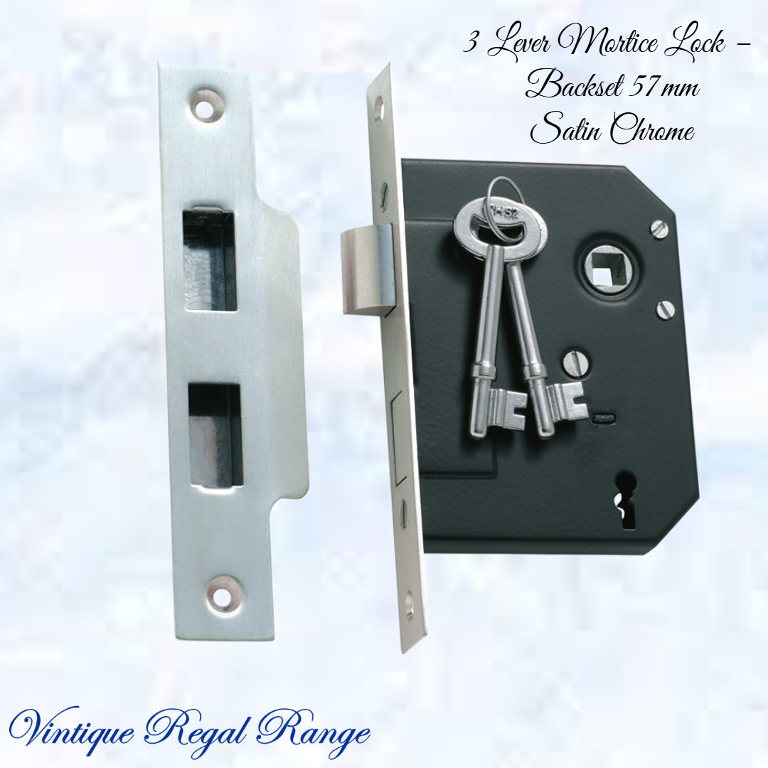 3 Lever Mortice Lock – (Backset 57mm ) Various finishes-Vintique Concepts