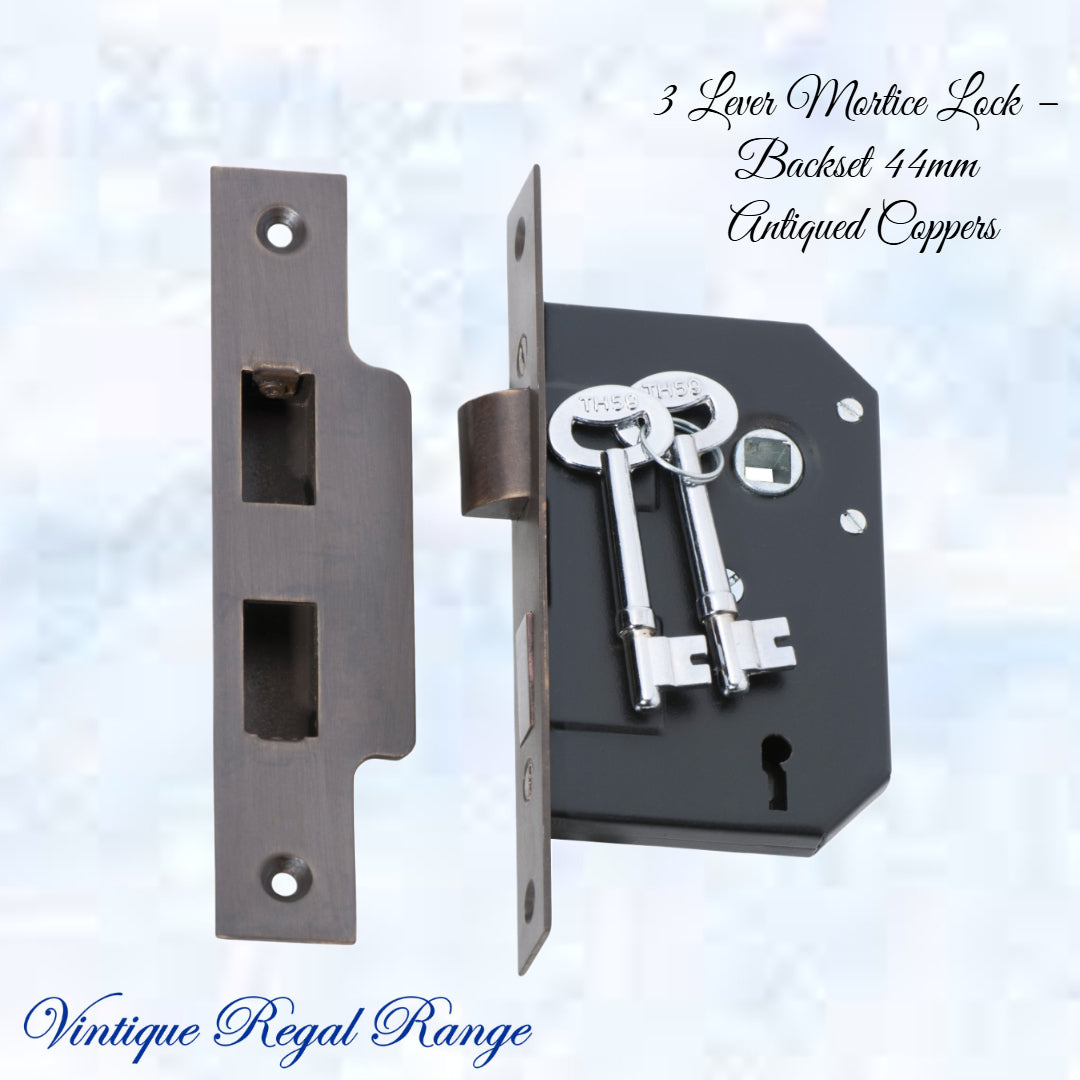 3 Lever Mortice Lock – (Backset 44mm ) Various finishes-Vintique Concepts