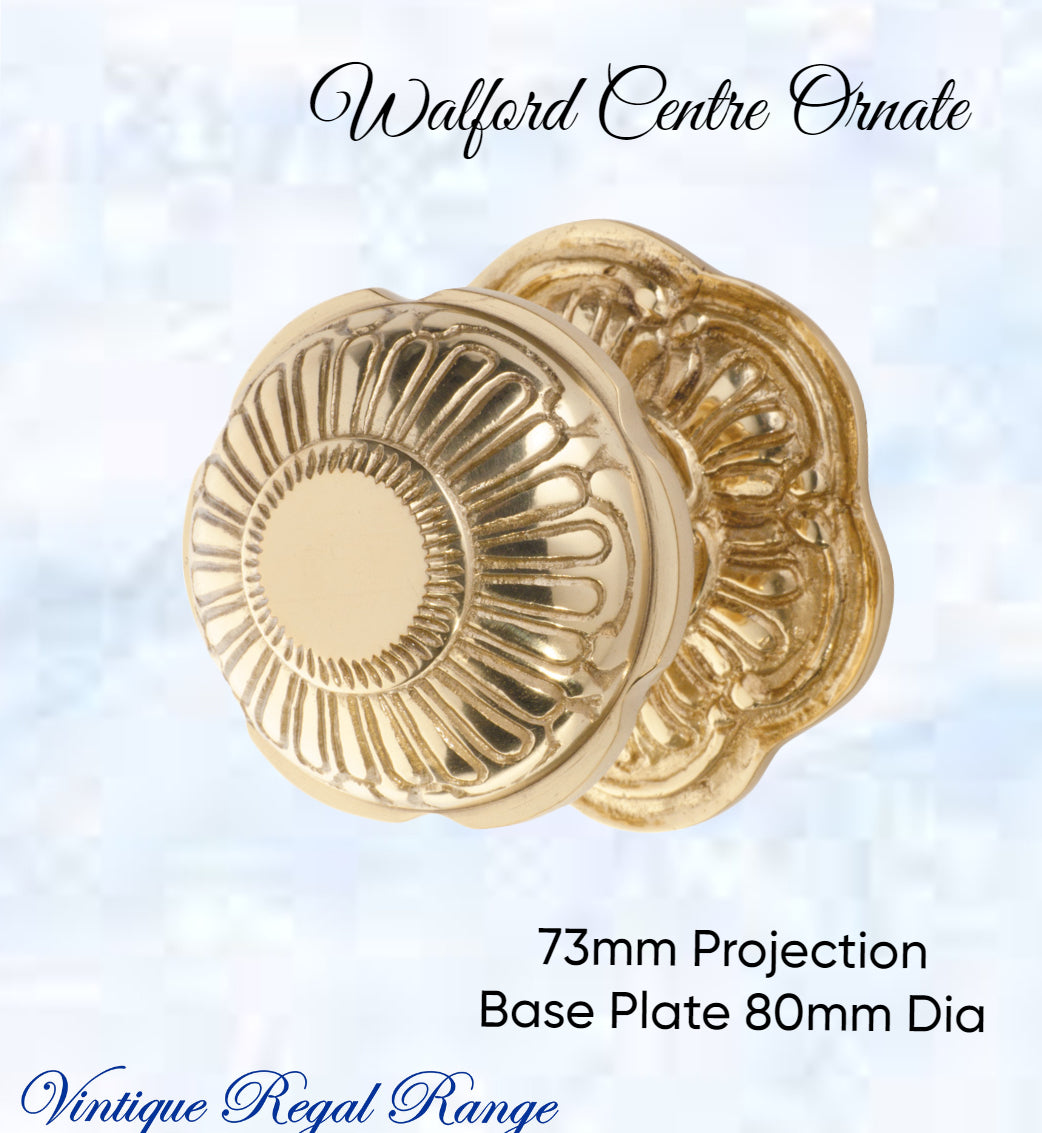 Polished Brass Walford Ornate Centre Knob 80mm Backplate-Vintique Concepts