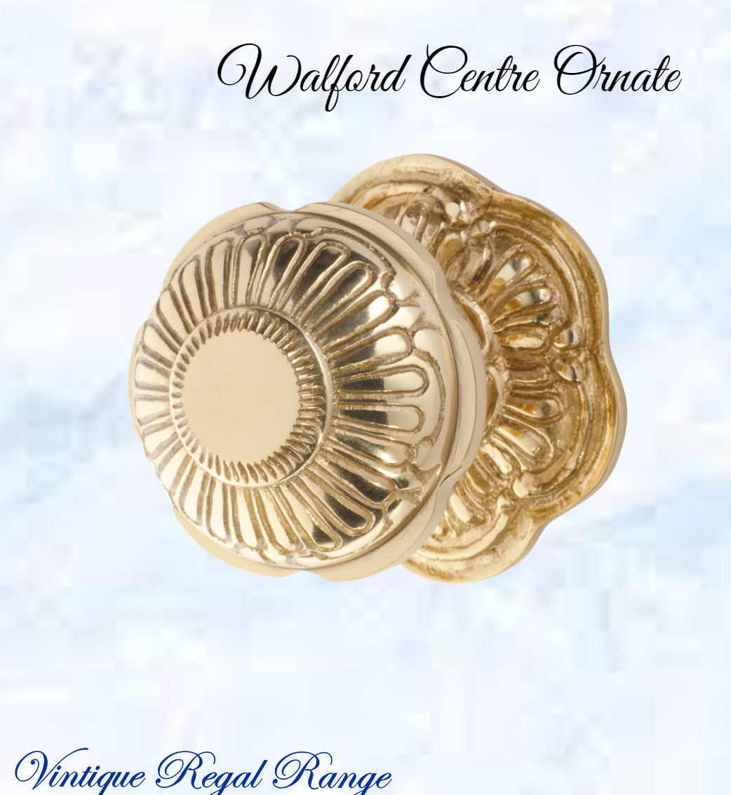 Polished Brass Walford Ornate Centre Knob 80mm Backplate-Vintique Concepts