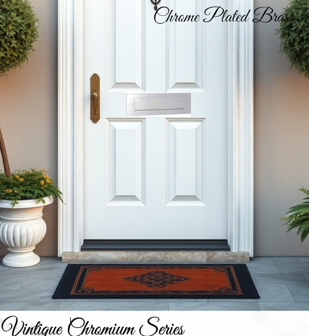 Chrome plated Brass door mail or letter slot plate-Vintique Concepts