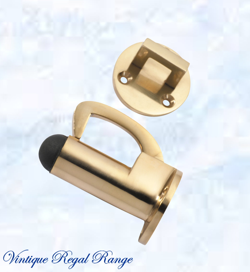 Polished Brass Hook & secure rubber door stop -70mm long