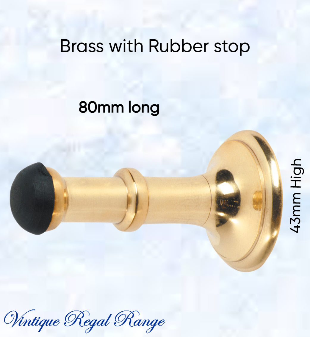 Polished Brass Classic rubber door stop 80mm Long