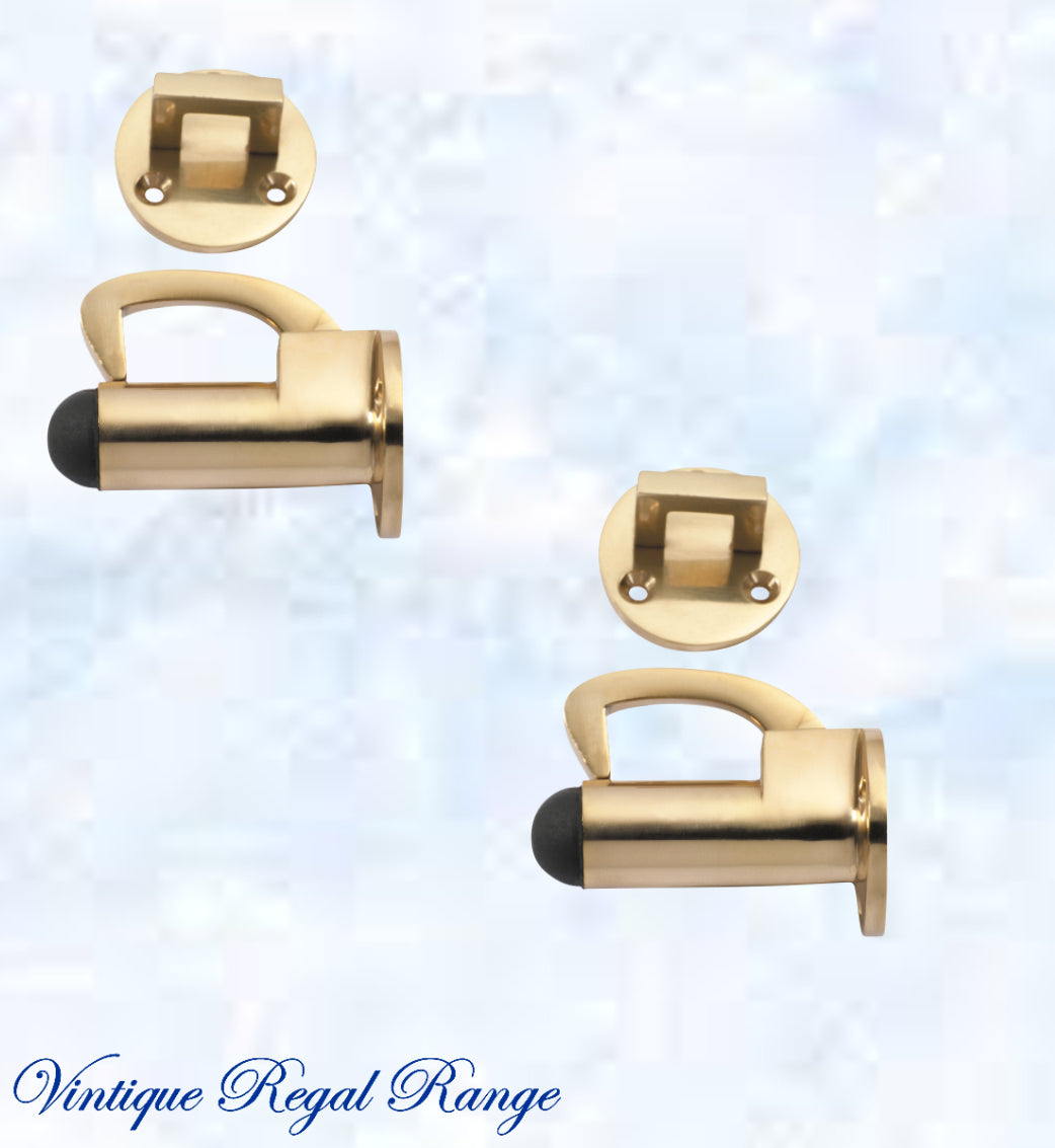 Polished Brass Hook & secure rubber door stop -70mm long