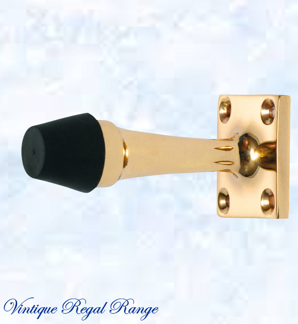 Polished Brass Art Deco rubber door stop -75mm long