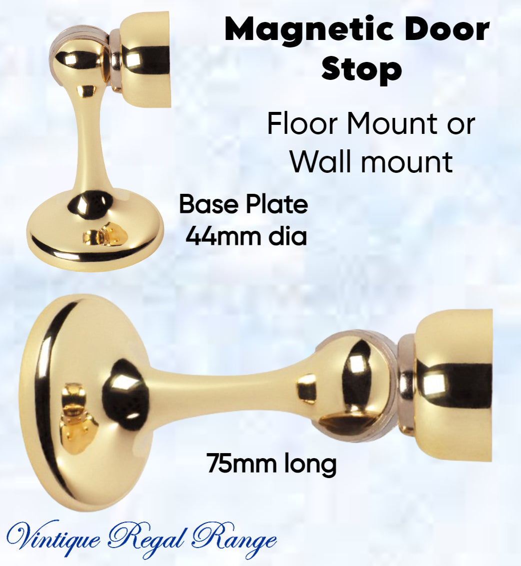 Polished Brass Magnetic door stop 75mm L x 44mm baseplate